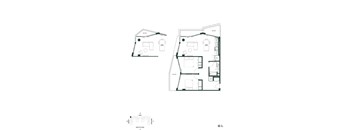 A black and white floor plan of a two-story house with a garage on the first floor and a living area on the second floor.