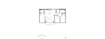 A black and white floor plan of a house with a garage and a backyard.