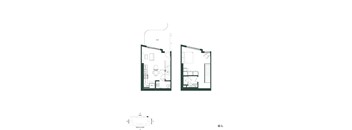 A black and white floor plan of a house with two bedrooms and a garage.