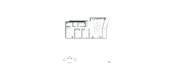 A black and white floor plan of a building with rooms labeled.
