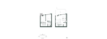 A black and white floor plan of a two-story house with a garage on the left and a living area on the right.