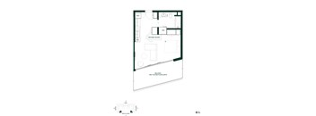 A floor plan of a house with a living room, dining room, kitchen, and two bathrooms.