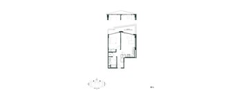 A black and white floor plan of a house with a garage and a separate office.