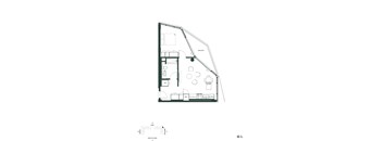 A floor plan of a house with a balcony, a work desk, and a garage.