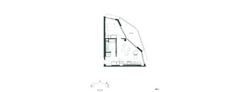 A floor plan of a house with a kitchen, living room, and dining area.