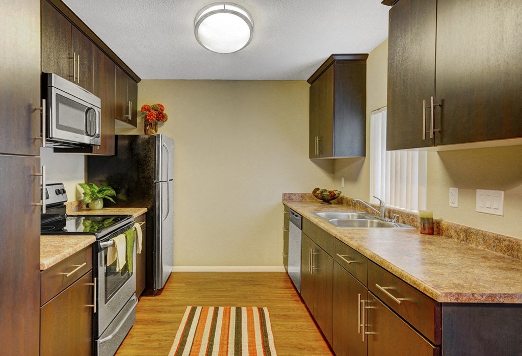 Kitchen with cabinets  at Navajo Bluffs, San Diego, California