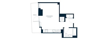 A floor plan of a living space with a terrace.
