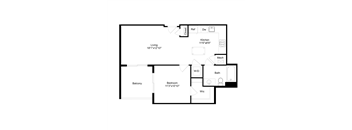 A floor plan of a home with a living room, kitchen, bedroom, and bathroom.