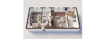 1 bed 1 bath floor plan at Del Mor Apartments, Los Angeles