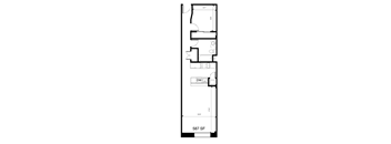 A floor plan of a building with a kitchen, living room, and two bedrooms.