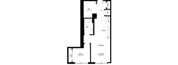 A black and white image of a floor plan for a 1/1+ A unit.