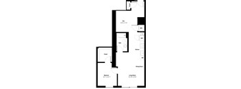 A floor plan of a house with a den, dining room, living room, kitchen, and two bedrooms.
