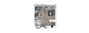 a floor plan of a bedroom with a bathroom and a living room