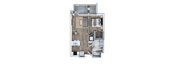 3d floor plan of a house with a bedroom and a living room