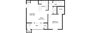 A black and white floor plan of a house with labeled rooms.