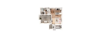 A top-down view of a modern apartment layout.