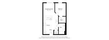 A black and white image of a floor plan for a small apartment.