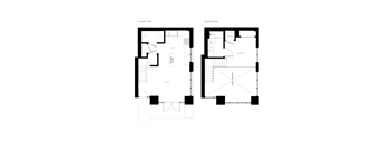 A floor plan of a one bedroom apartment with a living room and a sleeping area.