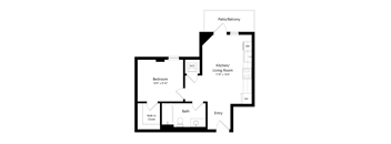 A 2D rendered image of a modern apartment.