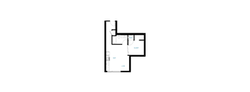 A floor plan of a house with a living room, dining room, kitchen, and two bedrooms.