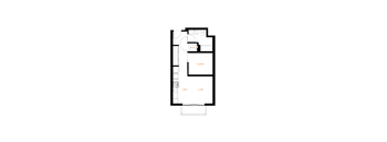 A floor plan of a house with a sleeping area, a living area, and a kitchen.