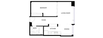 a floor plan of a small apartment with a bedroom and a living room