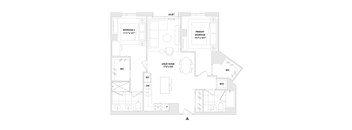 A floor plan of a two bedroom unit