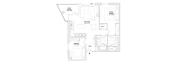 A floor plan of a two bedroom unit