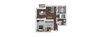 A 3D floor plan of a house showing the layout of the rooms.