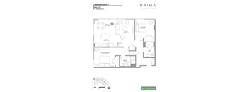 A floor plan for a 2 Bedroom Unit B at Prima at Parque South.