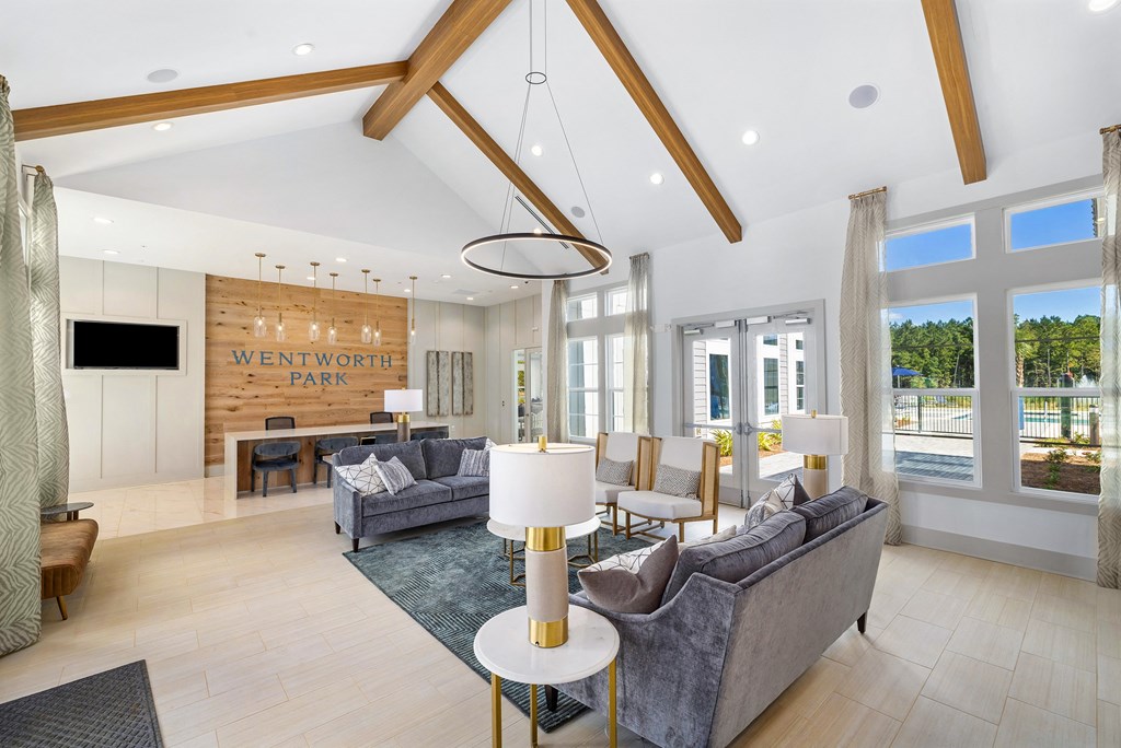 leasing office lobby with couches and chairs