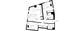 floor plan of the upper level of a compact apartment