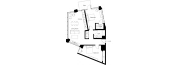 a floor plan of a house with a bedroom and a living room