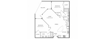 a floor plan of a 1 bedroom apartment