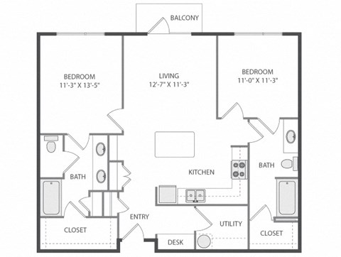 a floor plan of a 1 bedroom apartment