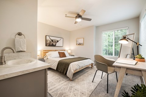 Bedroom With Ceiling Fan at Canyon Creek, Wilsonville, Oregon