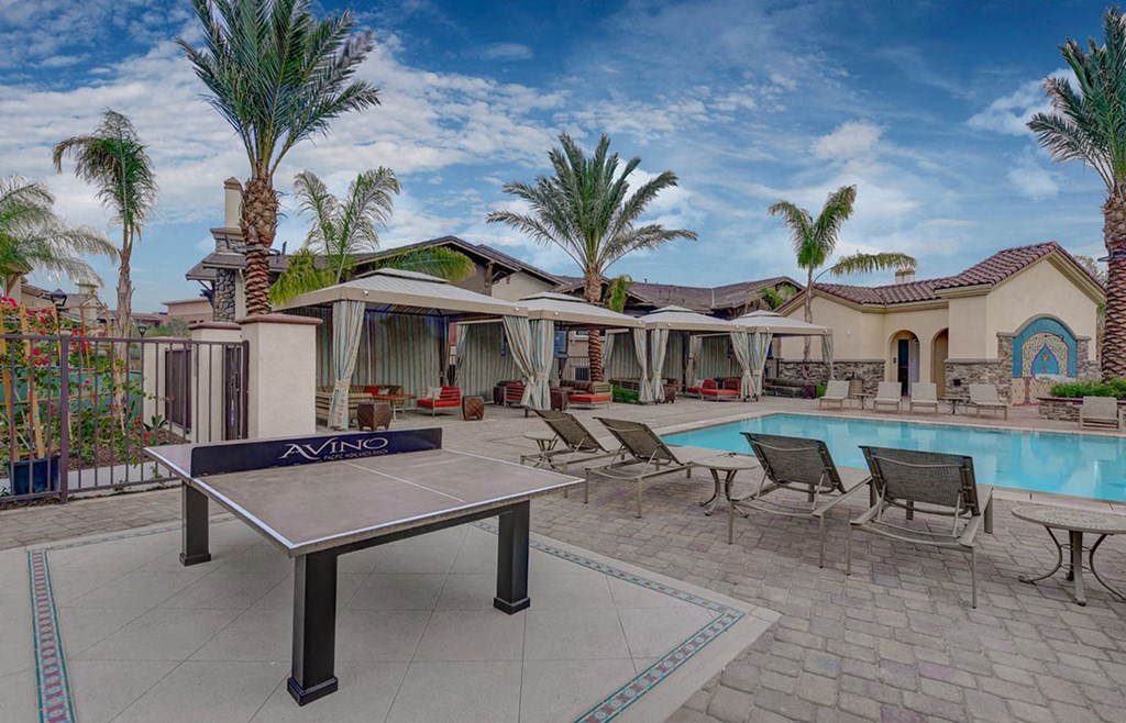 Outdoor Table Tennis Pool Area at Avino in San Diego