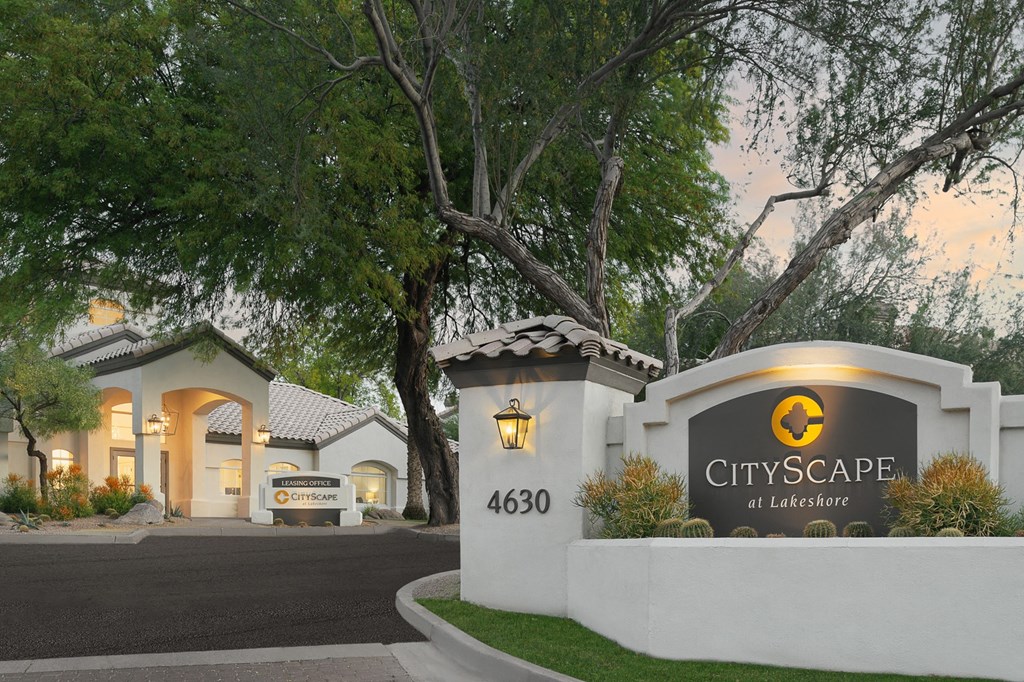 a building with a sign that says cityscape at lakeshore