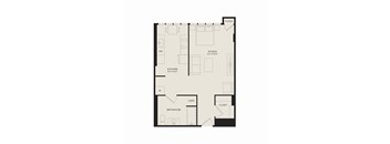 A floor plan of a house with a kitchen, bathroom, and closet.