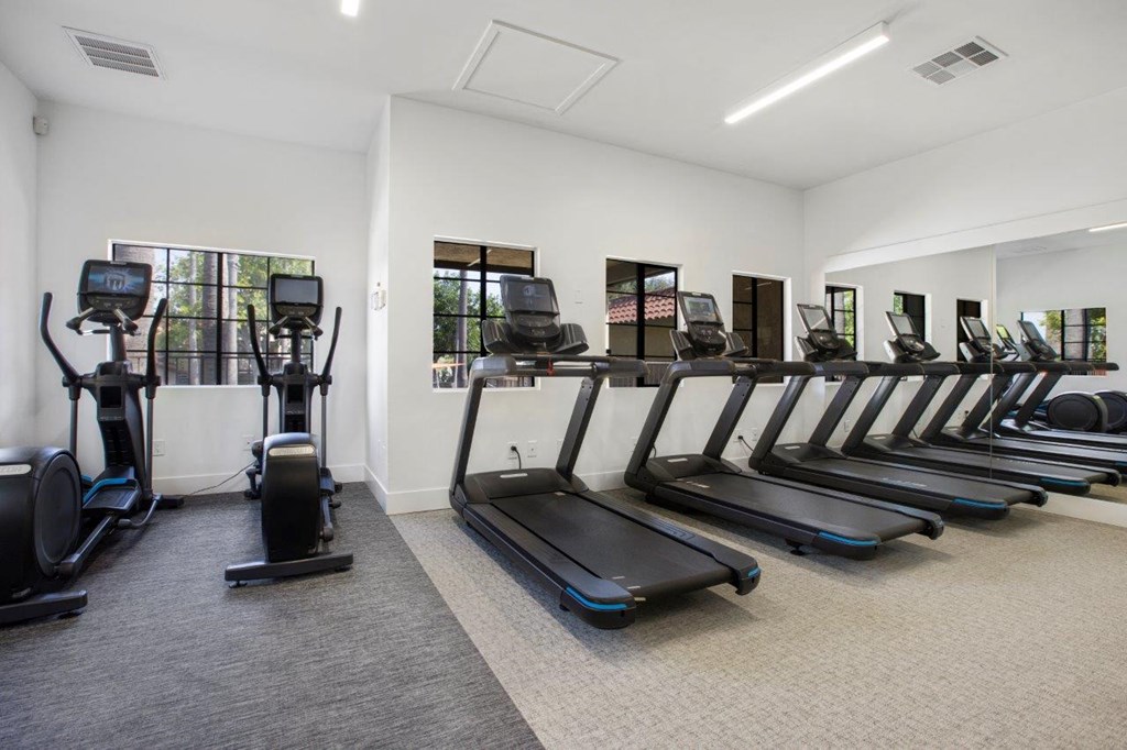 Gym with cardio equipment and weights  at Bella Terra, CA, 92081