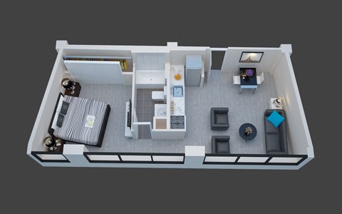 One bedroom one bathroom Floor Plan at San Fernando Building, Los Angeles, CA 90013