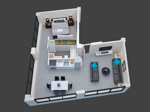 One bedroom one bathroom Floor Plan at San Fernando Building, Los Angeles, CA