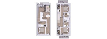 A diagram shows two different floor plans for an apartment, one with a living room and one with a den/bedroom.