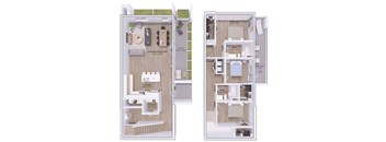Two floor plans of a house with labeled rooms and dimensions.