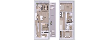 A set of four images showing different layouts of a house.