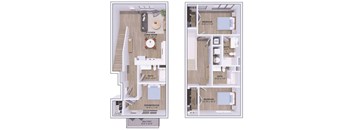 A floor plan shows two different layouts for a home with living areas, bedrooms, and bathrooms.