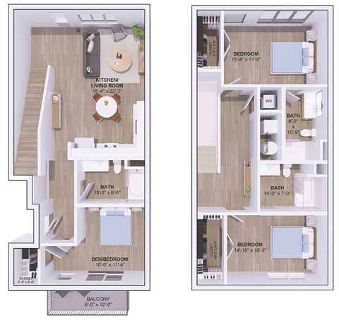 A floor plan shows two different layouts for a home with living areas, bedrooms, and bathrooms.