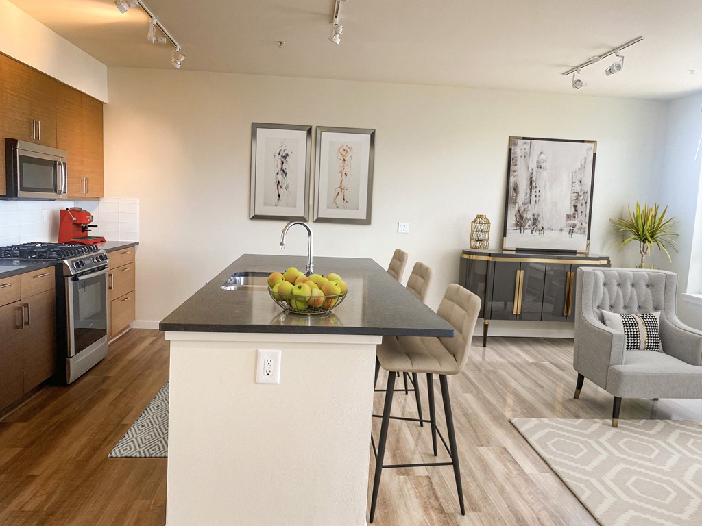 Kitchen And Living at Axis, Seattle, WA