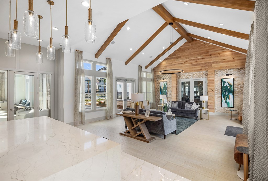 leasing office lobby with couches and chairs