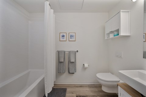 a bathroom with a toilet and a tub and a sink